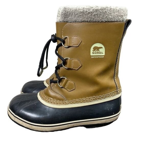 Sorel Yoot Pac Boots Beige Black Lace Up Waterproof Winter Snow Duck Sz 7 - Picture 1 of 12